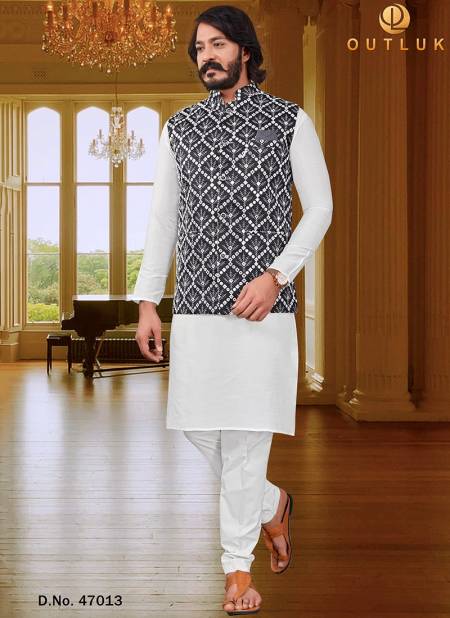 Black Colour New Exclusive Wear Art Silk Kurta Pajama With Jacket Mens Collection 47013